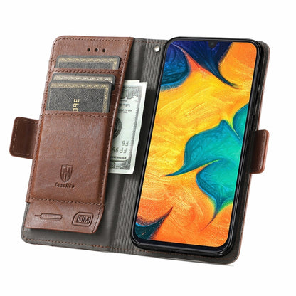 For Samsung Galaxy A20 CaseNeo Business Splicing Dual Magnetic Buckle Horizontal Flip PU Leather Case with Holder & Card Slots & Wallet(Brown) by buy2fix