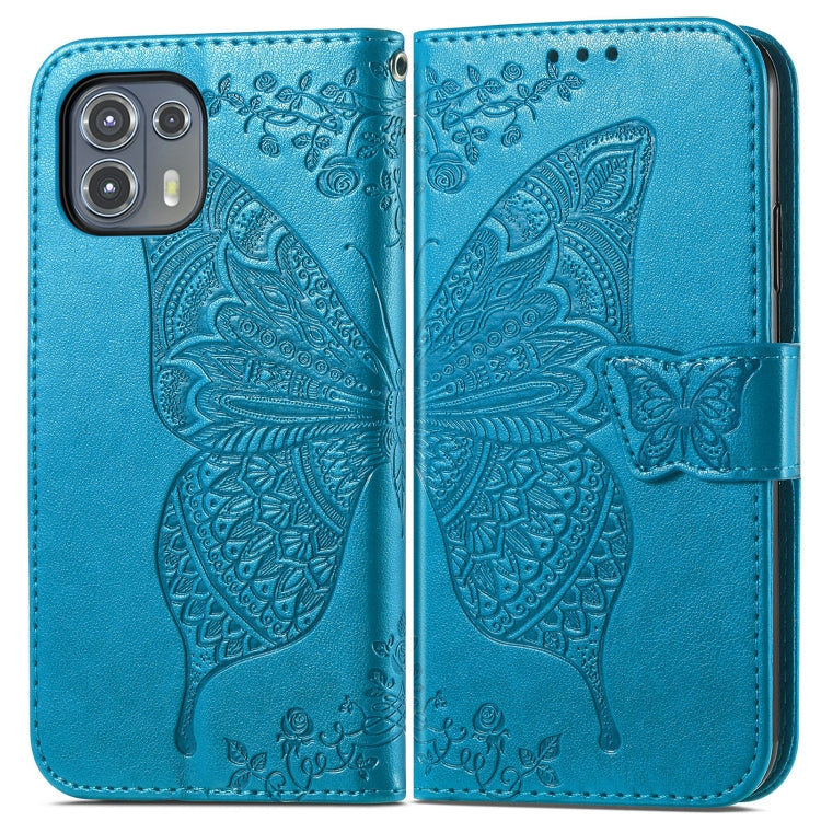 For Motorola Moto Edge 20 Lite Butterfly Love Flower Embossed Horizontal Flip Leather Case with Holder & Card Slots & Wallet & Lanyard(Blue) - Motorola Cases by buy2fix | Online Shopping UK | buy2fix