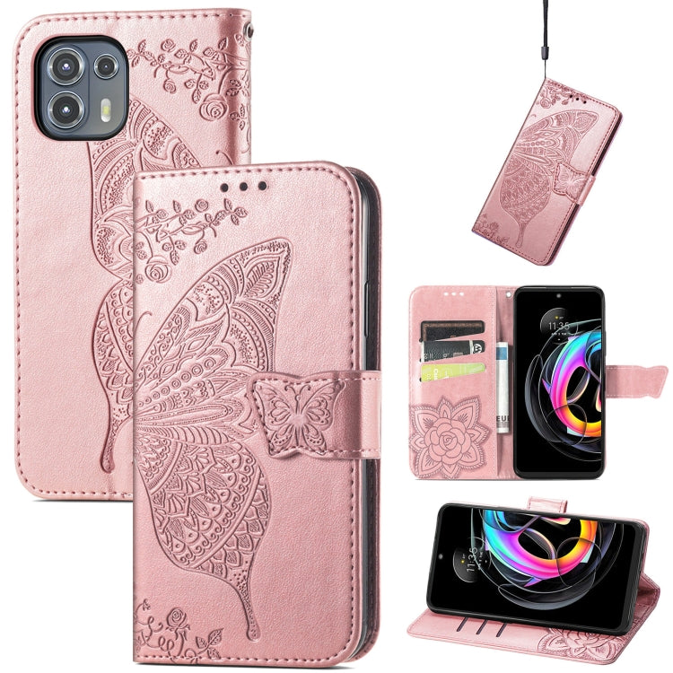 For Motorola Moto Edge 20 Lite Butterfly Love Flower Embossed Horizontal Flip Leather Case with Holder & Card Slots & Wallet & Lanyard(Rose Gold) - Motorola Cases by buy2fix | Online Shopping UK | buy2fix