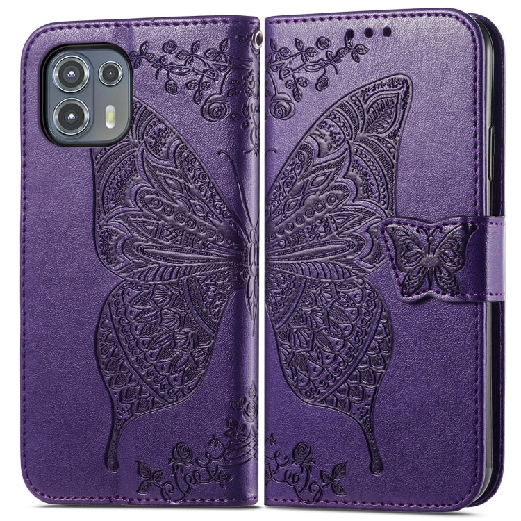 For Motorola Moto Edge 20 Lite Butterfly Love Flower Embossed Horizontal Flip Leather Case with Holder & Card Slots & Wallet & Lanyard(Dark Purple) - Motorola Cases by buy2fix | Online Shopping UK | buy2fix