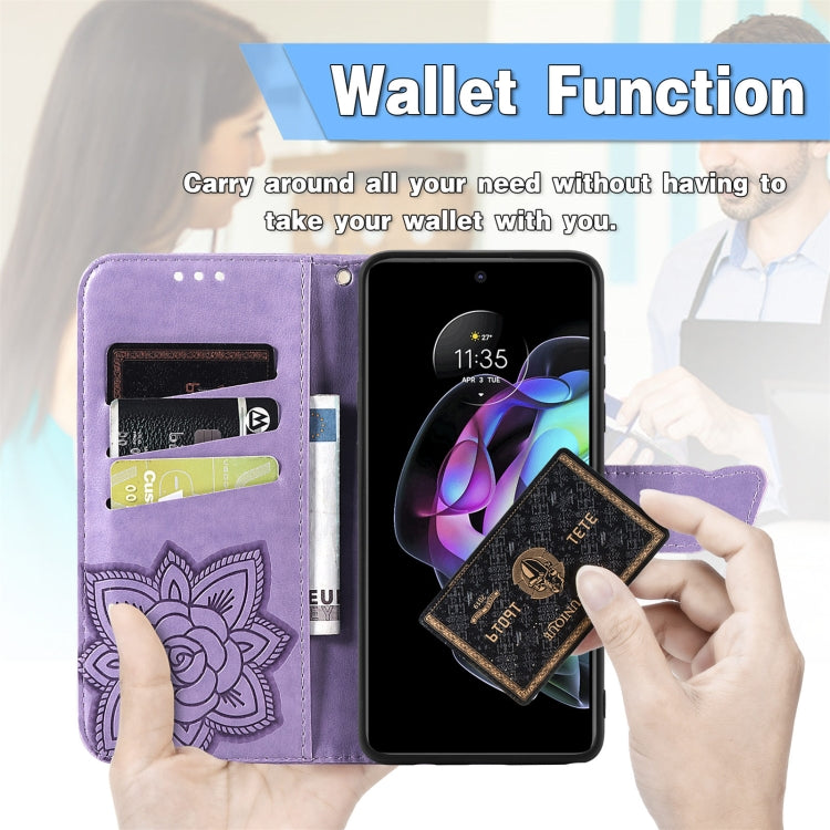 For Motorola Moto Edge 20 Butterfly Love Flower Embossed Horizontal Flip Leather Case with Holder & Card Slots & Wallet & Lanyard(Light Purple) - Motorola Cases by buy2fix | Online Shopping UK | buy2fix