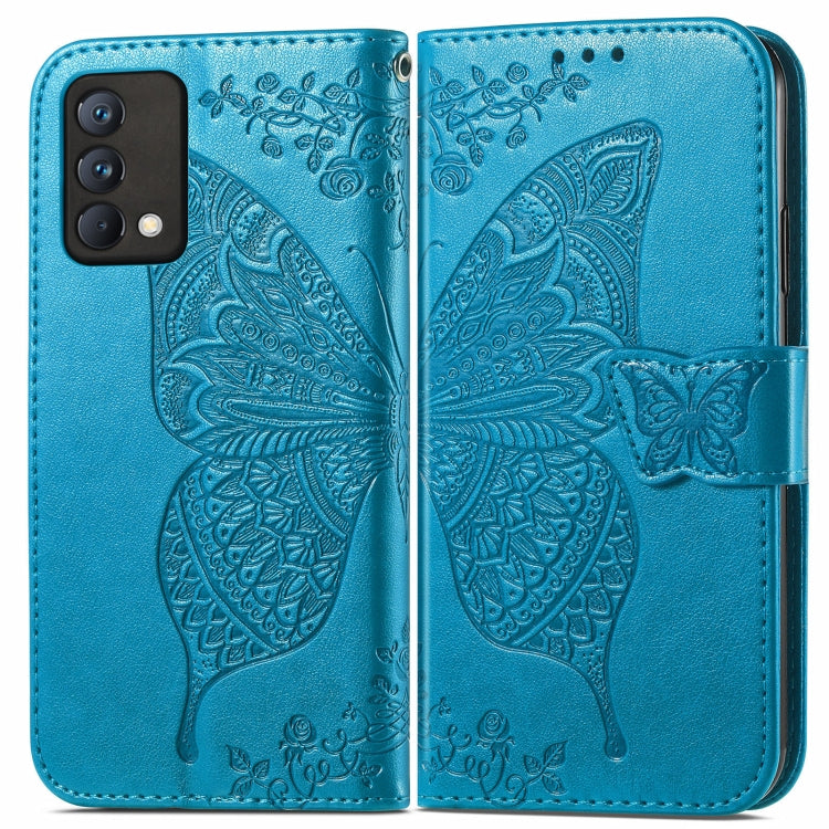 For OPPO Realme GT Master Butterfly Love Flower Embossed Horizontal Flip Leather Case with Holder & Card Slots & Wallet & Lanyard(Blue) - Realme Cases by buy2fix | Online Shopping UK | buy2fix