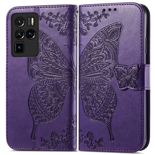 For ZTE Nubia Z30 Pro Butterfly Love Flower Embossed Horizontal Flip Leather Case with Holder & Card Slots & Wallet & Lanyard(Dark Purple) by buy2fix