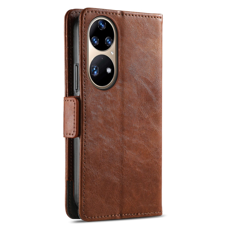 For Huawei P50 Pro CaseNeo Business Splicing Dual Magnetic Buckle Horizontal Flip PU Leather Case with Holder & Card Slots & Wallet(Brown) - Huawei Cases by buy2fix | Online Shopping UK | buy2fix