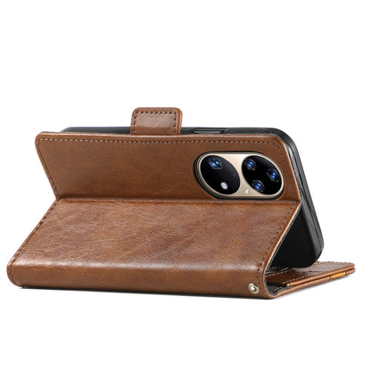 For Huawei P50 Pro CaseNeo Business Splicing Dual Magnetic Buckle Horizontal Flip PU Leather Case with Holder & Card Slots & Wallet(Brown) - Huawei Cases by buy2fix | Online Shopping UK | buy2fix