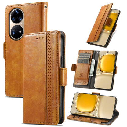 For Huawei P50 Pro CaseNeo Business Splicing Dual Magnetic Buckle Horizontal Flip PU Leather Case with Holder & Card Slots & Wallet(Khaki) - Huawei Cases by buy2fix | Online Shopping UK | buy2fix