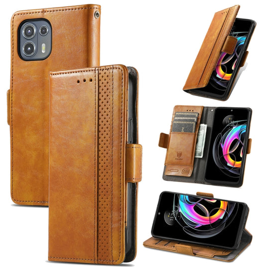 For Motorola Edge 20 Lite CaseNeo Business Splicing Dual Magnetic Buckle Horizontal Flip PU Leather Case with Holder & Card Slots & Wallet(Khaki)