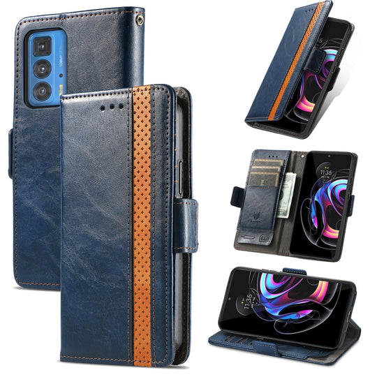 For Motorola Edge 20 Pro CaseNeo Business Splicing Dual Magnetic Buckle Horizontal Flip PU Leather Case with Holder & Card Slots & Wallet(Blue)