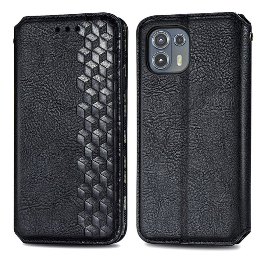 For Motorola Edge 20 Lite Cubic Grid Pressed Horizontal Flip Magnetic PU Leather Case with Holder & Card Slots & Wallet(Black) by buy2fix
