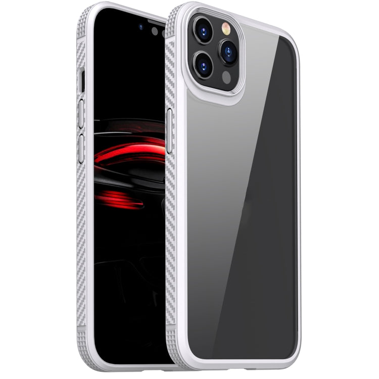 For iPhone 12 / 12 Pro MG Series Carbon Fiber TPU + Clear PC Four-corner Airbag Shockproof Case(White) by buy2fix