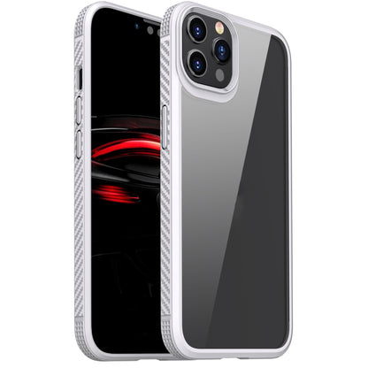 For iPhone 12 / 12 Pro MG Series Carbon Fiber TPU + Clear PC Four-corner Airbag Shockproof Case(White) by buy2fix