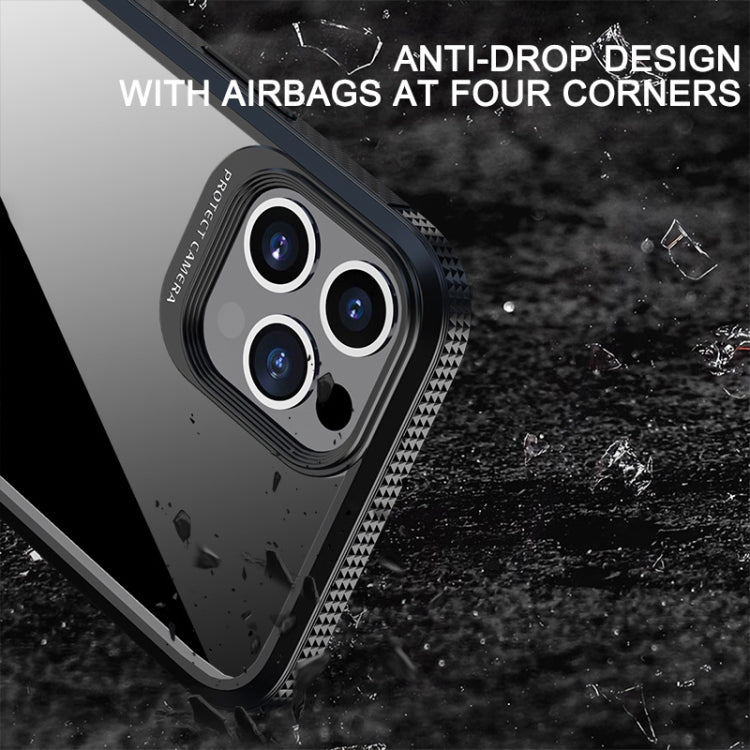 For iPhone 12 / 12 Pro MG Series Carbon Fiber TPU + Clear PC Four-corner Airbag Shockproof Case(White) by buy2fix