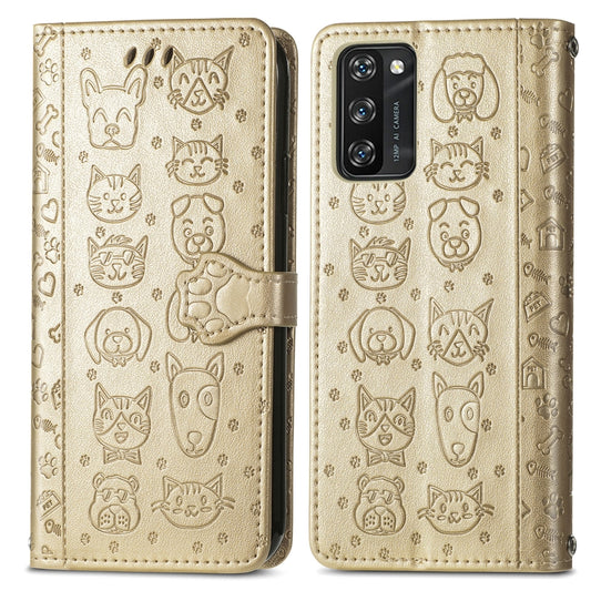 For Blackview A100 Lovely Cat and Dog Embossing Pattern Horizontal Flip Leather Case , with Holder & Card Slots & Wallet & Cartoon Clasp & Lanyard(Gold) by buy2fix