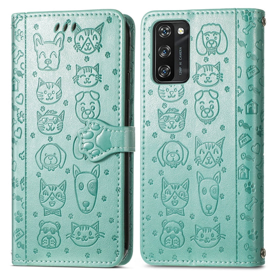 For Blackview A100 Lovely Cat and Dog Embossing Pattern Horizontal Flip Leather Case , with Holder & Card Slots & Wallet & Cartoon Clasp & Lanyard(Green) by buy2fix