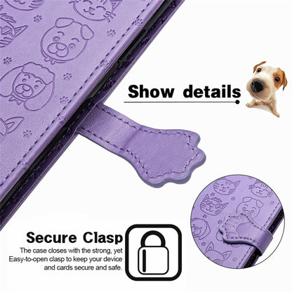 For Motorola Moto Edge 20 Lovely Cat and Dog Embossing Pattern Horizontal Flip Leather Case , with Holder & Card Slots & Wallet & Cartoon Clasp & Lanyard(Purple) - Motorola Cases by buy2fix | Online Shopping UK | buy2fix