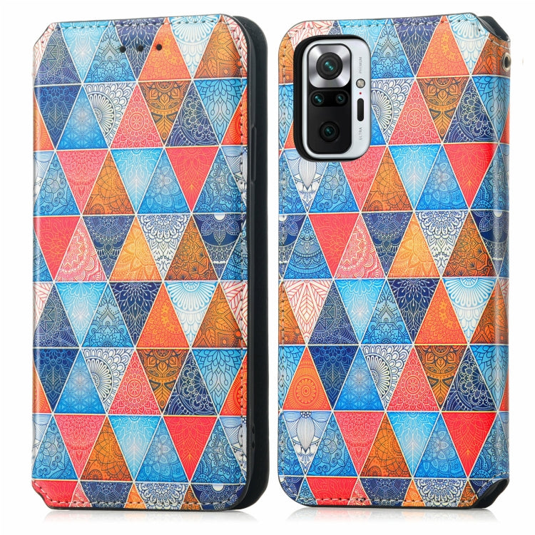 For Xiaomi Redmi Note 10 Pro Colorful Magnetic Horizontal Flip PU Leather Case with Holder & Card Slot & Wallet(Rhombus Mandala) - Xiaomi Cases by buy2fix | Online Shopping UK | buy2fix