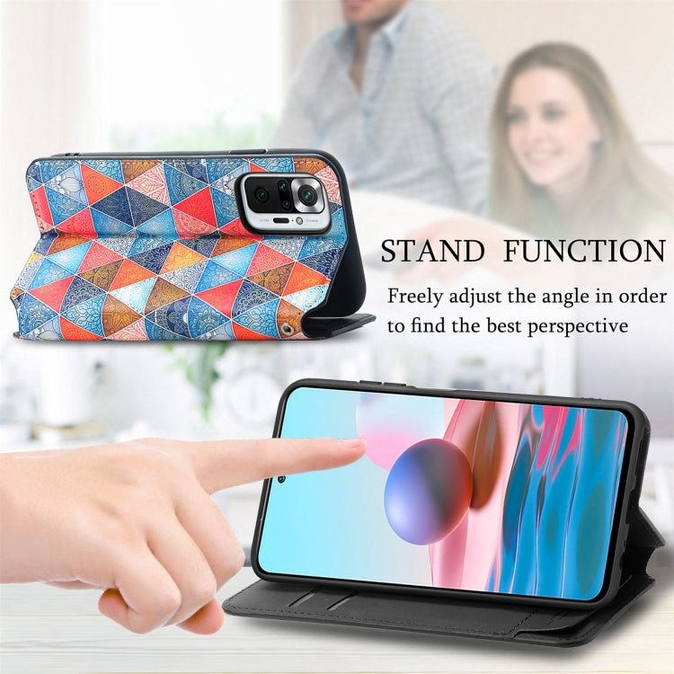 For Xiaomi Redmi Note 10 Pro Colorful Magnetic Horizontal Flip PU Leather Case with Holder & Card Slot & Wallet(Rhombus Mandala) - Xiaomi Cases by buy2fix | Online Shopping UK | buy2fix