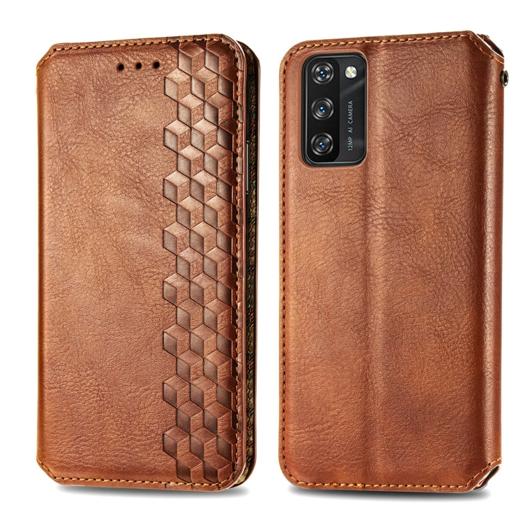 For Blackview A100 Cubic Grid Pressed Horizontal Flip Magnetic PU Leather Case with Holder & Card Slots & Wallet(Brown) - More Brand by buy2fix | Online Shopping UK | buy2fix