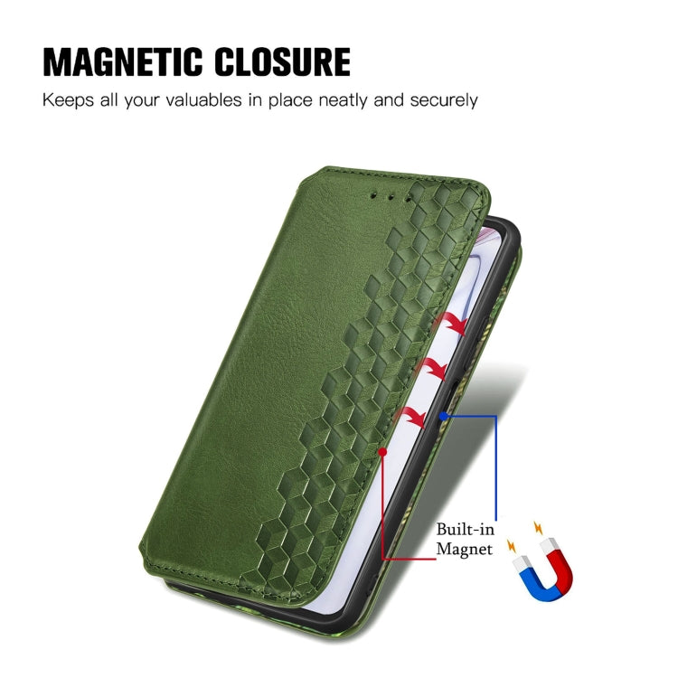 For Blackview A100 Cubic Grid Pressed Horizontal Flip Magnetic PU Leather Case with Holder & Card Slots & Wallet(Green) - More Brand by buy2fix | Online Shopping UK | buy2fix