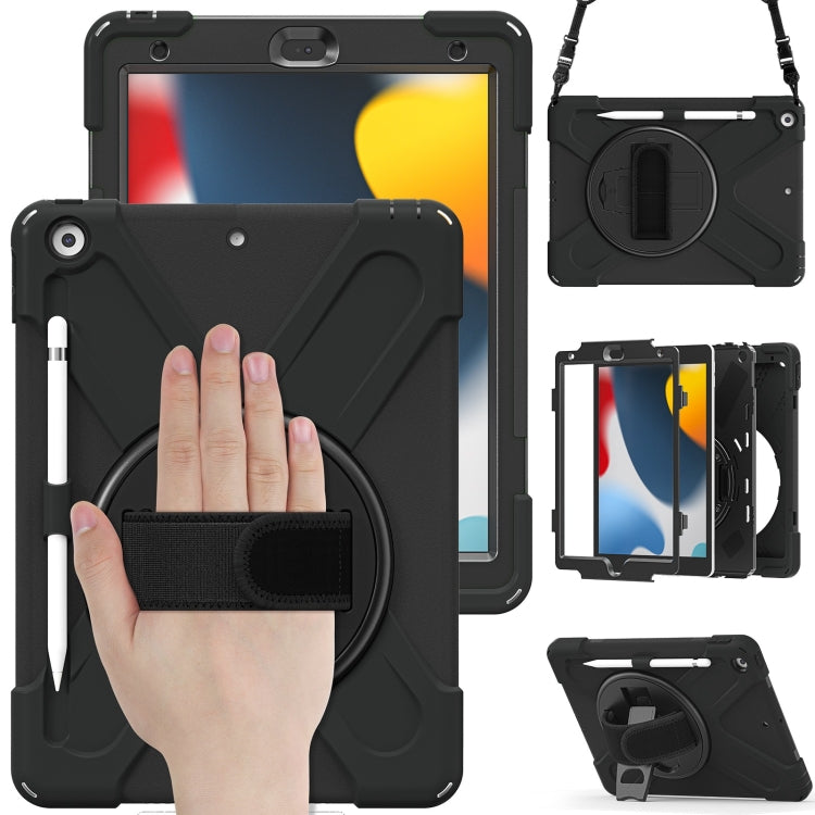 For iPad 10.2 2021 / 2020 / 2019 Silicone + PC Protective Case with Holder & Shoulder Strap(Black) - iPad 10.2 Cases by buy2fix | Online Shopping UK | buy2fix