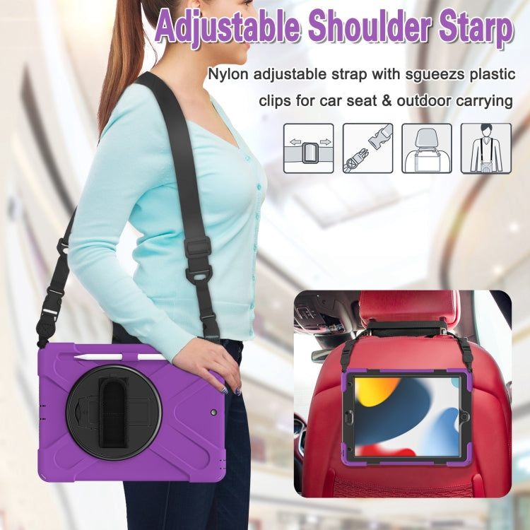 For iPad 10.2 2021 / 2020 / 2019 Silicone + PC Protective Case with Holder & Shoulder Strap(Purple) - iPad 10.2 Cases by buy2fix | Online Shopping UK | buy2fix