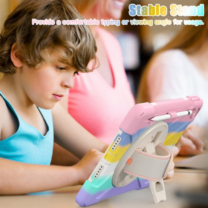 For iPad 10.2 2021 / 2020 / 2019 Silicone + PC Protective Case with Holder & Shoulder Strap(Colorful Pink) - iPad 10.2 Cases by buy2fix | Online Shopping UK | buy2fix