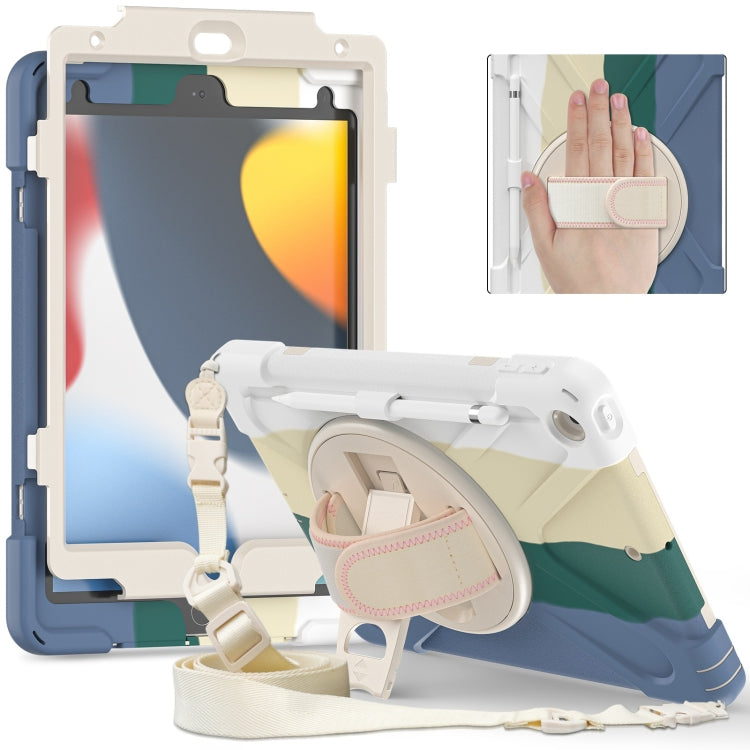 For iPad 10.2 2021 / 2020 / 2019 Silicone + PC Protective Case with Holder & Shoulder Strap(Colorful Green) - iPad 10.2 Cases by buy2fix | Online Shopping UK | buy2fix