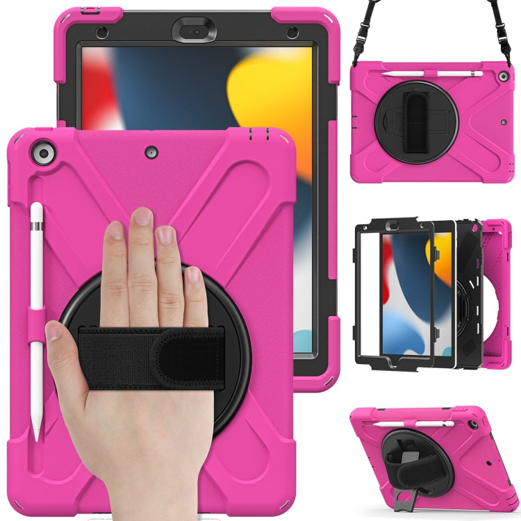For iPad 10.2 2021 / 2020 / 2019 Silicone + PC Protective Case with Holder & Shoulder Strap(Rose Red) - iPad 10.2 Cases by buy2fix | Online Shopping UK | buy2fix