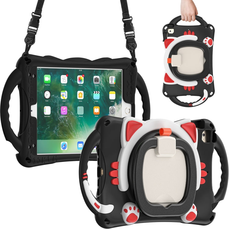 Cute Cat King Kids Shockproof Silicone Tablet Case with Holder & Shoulder Strap & Handle For iPad mini 2019 / 4 / 3 / 2 / 1(Black Red) - iPad mini (2019) / mini 5 Cases by buy2fix | Online Shopping UK | buy2fix