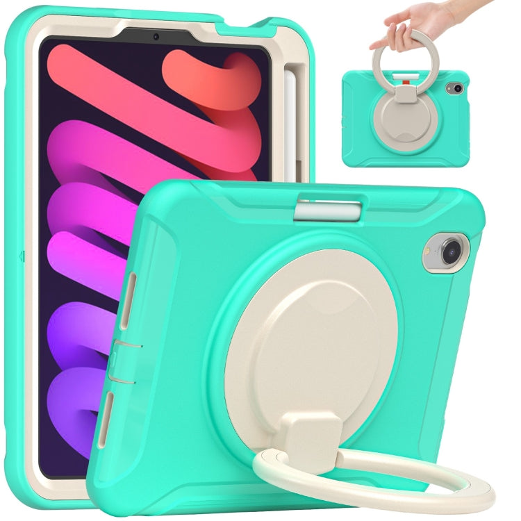 For iPad mini 6 / mini 2024 Heavy Duty TPU Hybrid PC Tablet Case with 360 Rotation Handle Grip Holder & Pen Slot(Mint Green) - iPad mini 2024 Cases by buy2fix | Online Shopping UK | buy2fix