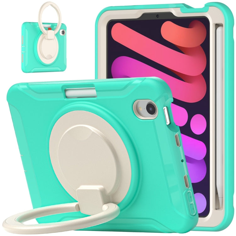 For iPad mini 6 / mini 2024 Heavy Duty TPU Hybrid PC Tablet Case with 360 Rotation Handle Grip Holder & Pen Slot(Mint Green) - iPad mini 2024 Cases by buy2fix | Online Shopping UK | buy2fix