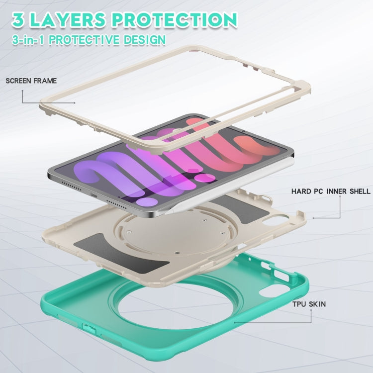 For iPad mini 6 / mini 2024 Heavy Duty TPU Hybrid PC Tablet Case with 360 Rotation Handle Grip Holder & Pen Slot(Mint Green) - iPad mini 2024 Cases by buy2fix | Online Shopping UK | buy2fix