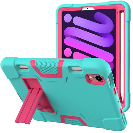 For iPad mini 2024 / mini 6 Contrast Color Robot Shockproof Silicone + PC Protective Tablet Case with Holder & Pen Slot(Mint Green Rose Red) - iPad mini 6 Cases by buy2fix | Online Shopping UK | buy2fix