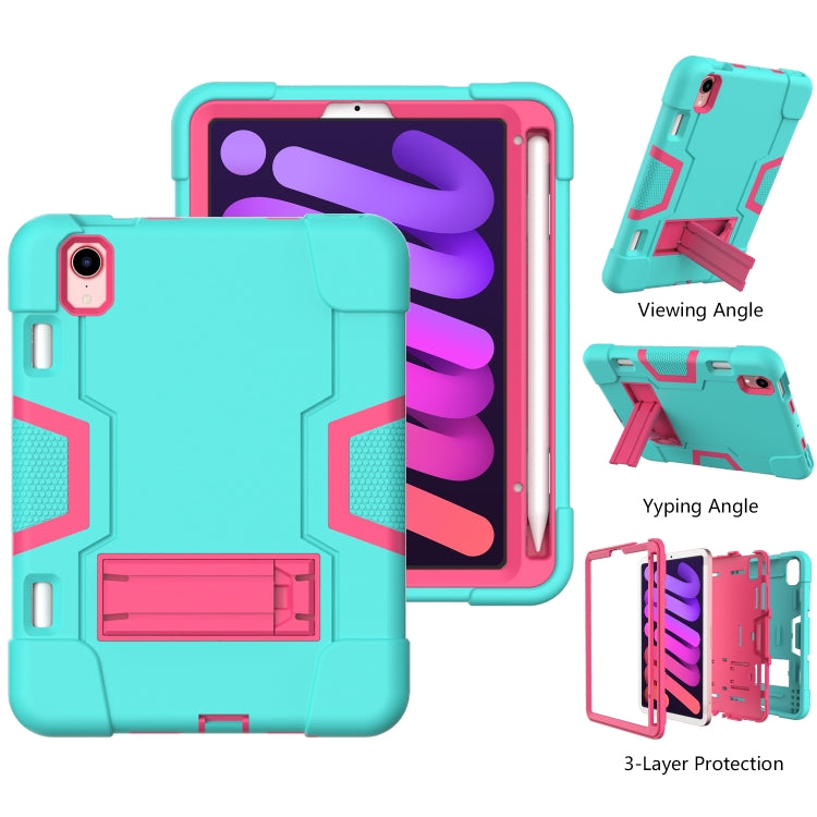 For iPad mini 2024 / mini 6 Contrast Color Robot Shockproof Silicone + PC Protective Tablet Case with Holder & Pen Slot(Mint Green Rose Red) - iPad mini 6 Cases by buy2fix | Online Shopping UK | buy2fix