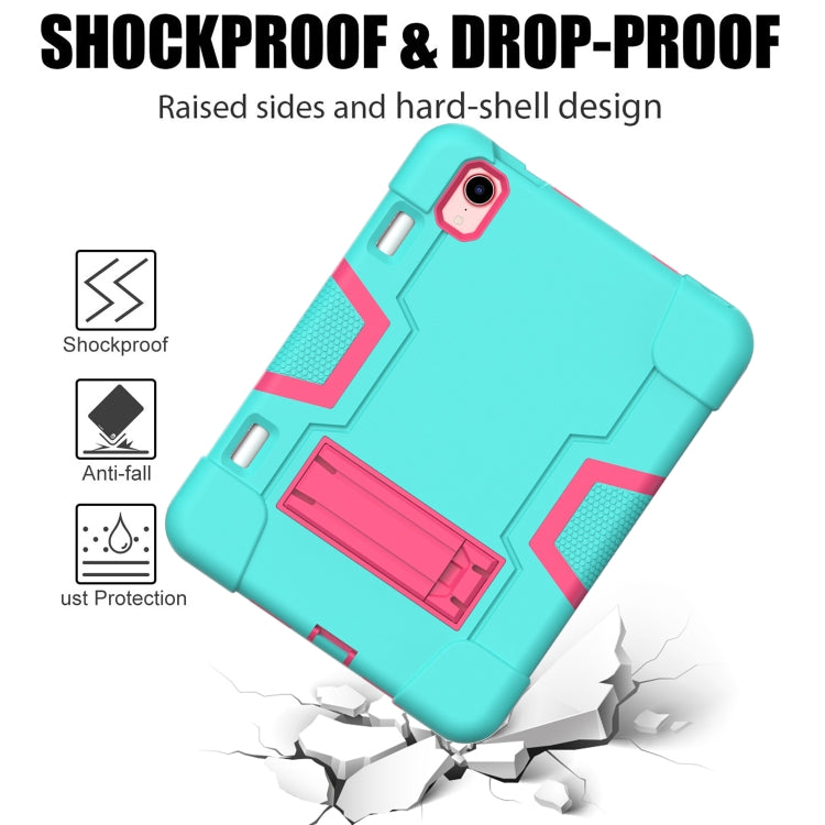 For iPad mini 2024 / mini 6 Contrast Color Robot Shockproof Silicone + PC Protective Tablet Case with Holder & Pen Slot(Mint Green Rose Red) - iPad mini 6 Cases by buy2fix | Online Shopping UK | buy2fix