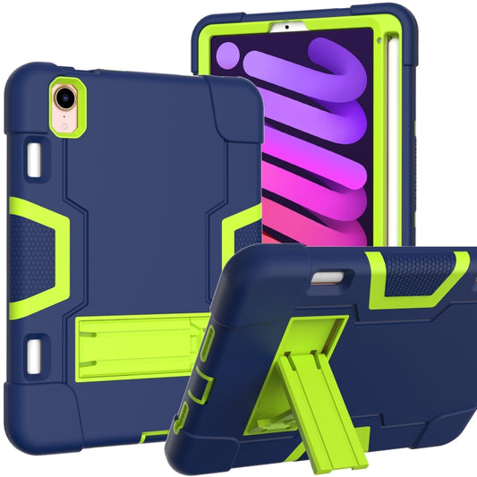 For iPad mini 2024 / mini 6 Contrast Color Robot Shockproof Silicone + PC Protective Tablet Case with Holder & Pen Slot(Navy Blue Mint Green) - iPad mini 6 Cases by buy2fix | Online Shopping UK | buy2fix
