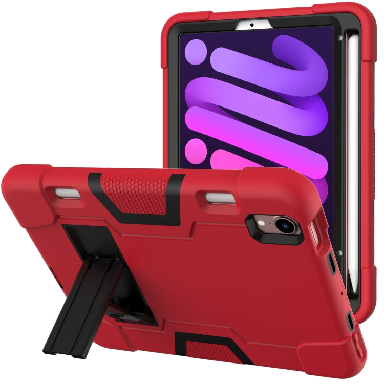 For iPad mini 2024 / mini 6 Contrast Color Robot Shockproof Silicone + PC Protective Tablet Case with Holder & Pen Slot(Red Black) - iPad mini 6 Cases by buy2fix | Online Shopping UK | buy2fix