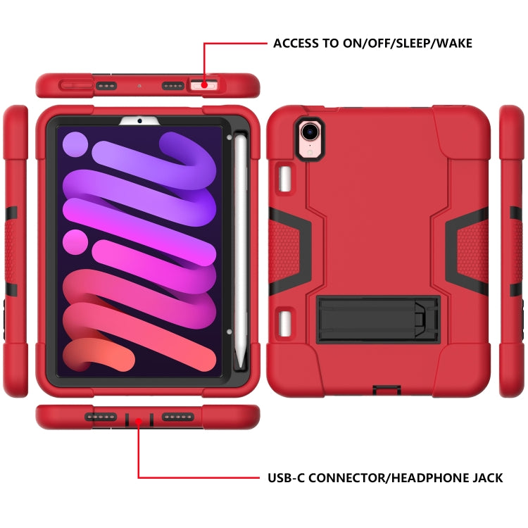 For iPad mini 2024 / mini 6 Contrast Color Robot Shockproof Silicone + PC Protective Tablet Case with Holder & Pen Slot(Red Black) - iPad mini 6 Cases by buy2fix | Online Shopping UK | buy2fix