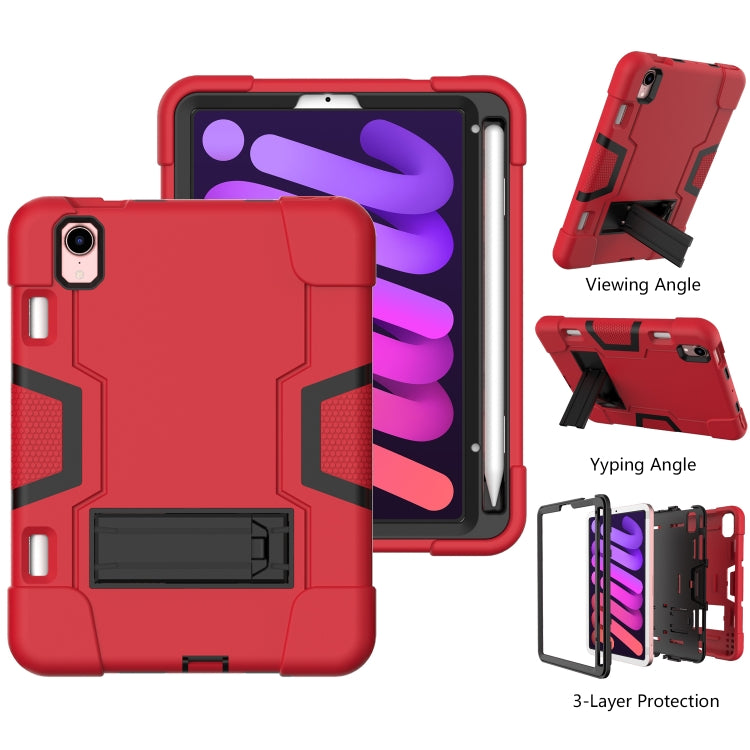 For iPad mini 2024 / mini 6 Contrast Color Robot Shockproof Silicone + PC Protective Tablet Case with Holder & Pen Slot(Red Black) - iPad mini 6 Cases by buy2fix | Online Shopping UK | buy2fix