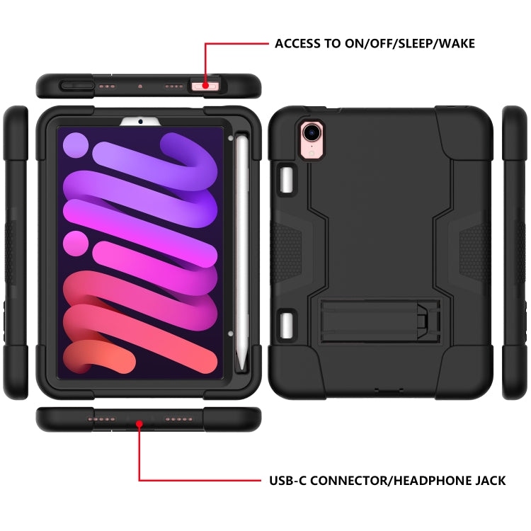For iPad mini 2024 / mini 6 Contrast Color Robot Shockproof Silicone + PC Protective Tablet Case with Holder & Pen Slot(Black) - iPad mini 6 Cases by buy2fix | Online Shopping UK | buy2fix