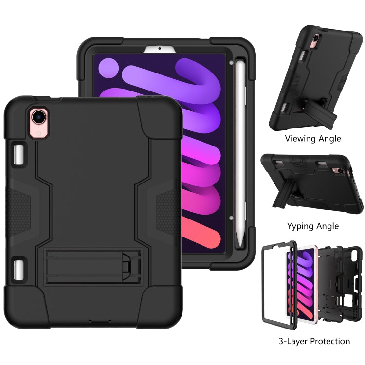 For iPad mini 2024 / mini 6 Contrast Color Robot Shockproof Silicone + PC Protective Tablet Case with Holder & Pen Slot(Black) - iPad mini 6 Cases by buy2fix | Online Shopping UK | buy2fix