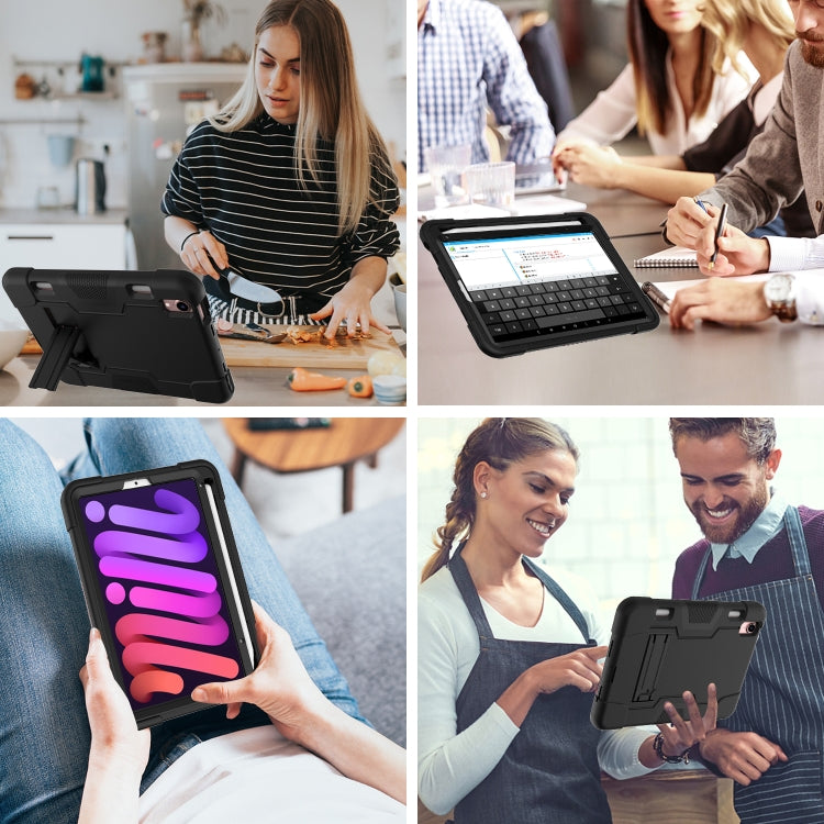 For iPad mini 2024 / mini 6 Contrast Color Robot Shockproof Silicone + PC Protective Tablet Case with Holder & Pen Slot(Black) - iPad mini 6 Cases by buy2fix | Online Shopping UK | buy2fix