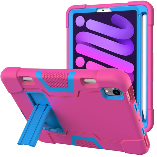 For iPad mini 2024 / mini 6 Contrast Color Robot Shockproof Silicone + PC Protective Tablet Case with Holder & Pen Slot(Rose Red Blue) - iPad mini 6 Cases by buy2fix | Online Shopping UK | buy2fix