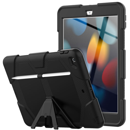 For iPad 10.2 2021 / 2020 / 2019 Shockproof Colorful Silicone + PC Protective Case with Holder & Pen Slot(Black) - iPad 10.2 Cases by buy2fix | Online Shopping UK | buy2fix