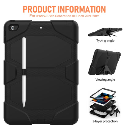 For iPad 10.2 2021 / 2020 / 2019 Shockproof Colorful Silicone + PC Protective Case with Holder & Pen Slot(Black) - iPad 10.2 Cases by buy2fix | Online Shopping UK | buy2fix