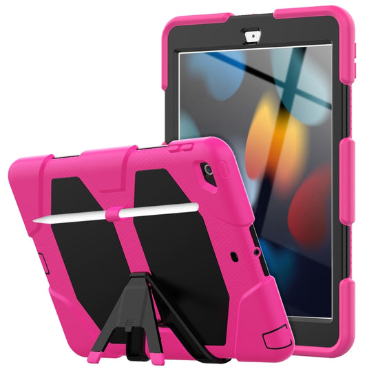 For iPad 10.2 2021 / 2020 / 2019 Shockproof Colorful Silicone + PC Protective Case with Holder & Pen Slot(Rose Red) - iPad 10.2 Cases by buy2fix | Online Shopping UK | buy2fix