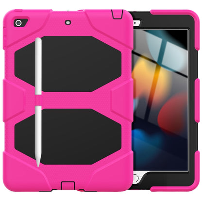 For iPad 10.2 2021 / 2020 / 2019 Shockproof Colorful Silicone + PC Protective Case with Holder & Pen Slot(Rose Red) - iPad 10.2 Cases by buy2fix | Online Shopping UK | buy2fix