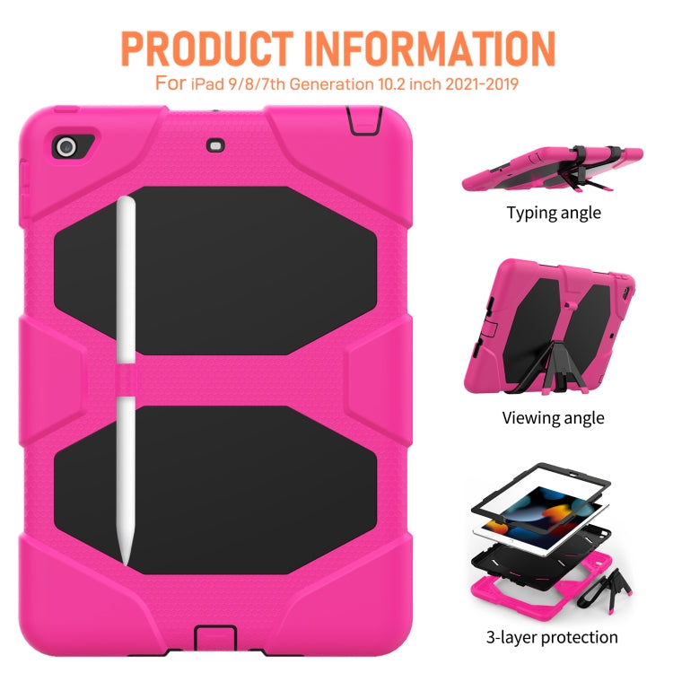For iPad 10.2 2021 / 2020 / 2019 Shockproof Colorful Silicone + PC Protective Case with Holder & Pen Slot(Rose Red) - iPad 10.2 Cases by buy2fix | Online Shopping UK | buy2fix