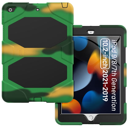 For iPad 10.2 2021 / 2020 / 2019 Shockproof Colorful Silicone + PC Protective Case with Holder & Pen Slot(Camouflage Army Green) - iPad 10.2 Cases by buy2fix | Online Shopping UK | buy2fix