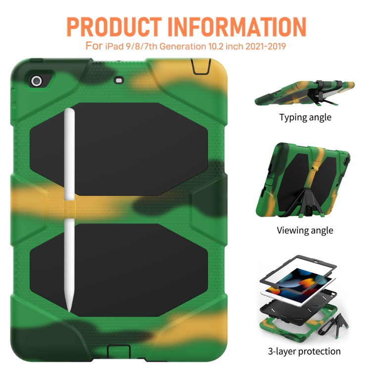 For iPad 10.2 2021 / 2020 / 2019 Shockproof Colorful Silicone + PC Protective Case with Holder & Pen Slot(Camouflage Army Green) - iPad 10.2 Cases by buy2fix | Online Shopping UK | buy2fix